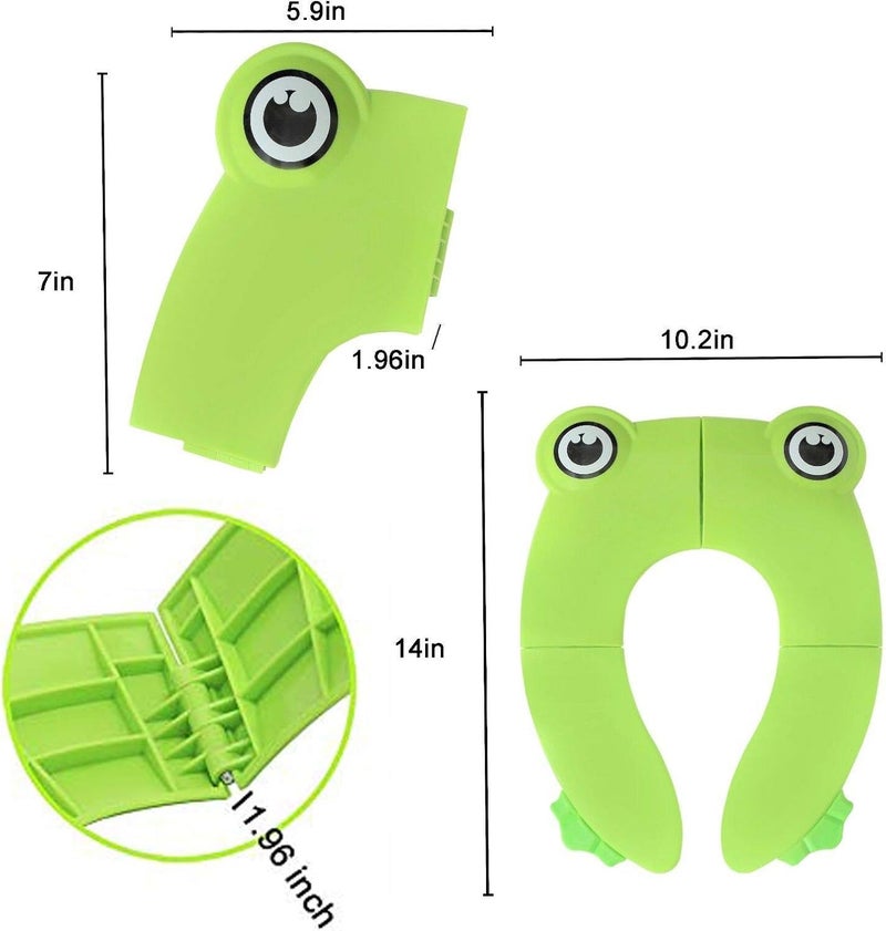 Pokanic Toilet Potty Training Seat Cover, Travel Toilet Seat, Folding Non Slip Silicone Pads, Travel Portable Reusable Kids Toddlers Boys Girls, Carry Bag (Green - Frog) - Image 4
